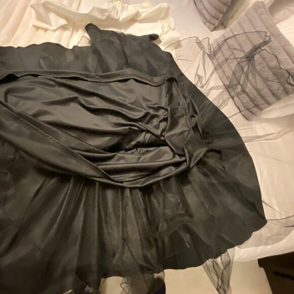 Belissima Formal Wide Lapel 3/4 sleeve Mermaid Gown Ivory & Black Ruched Size 8 - Picture 7 of 11